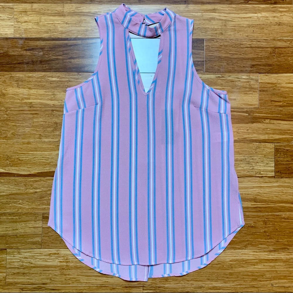 NWT Pink, White & Blue Striped Cutout Choker Top